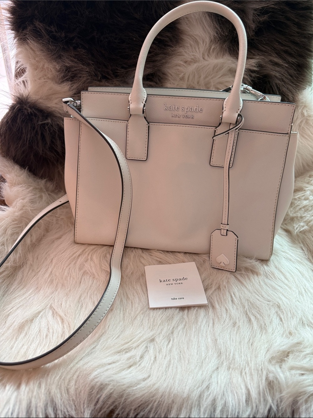 kate spade Cream Structured Satchel with Top Handles - Picture 5 of 6